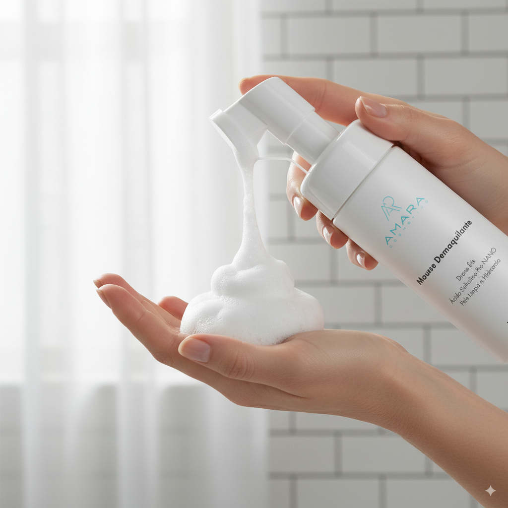 Mousse Demaquilante Amara – Limpeza com Peptídeos e Esponja de Silicone 150ml