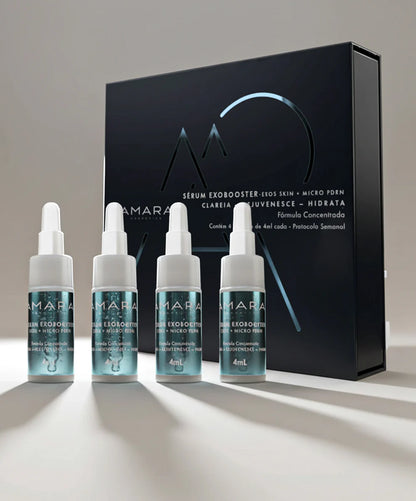 Ampola Facial Antienvelhecimento – Kit 4 Semanas com Exossomos, PDRN e Peptídeos | ExoBooster Amara